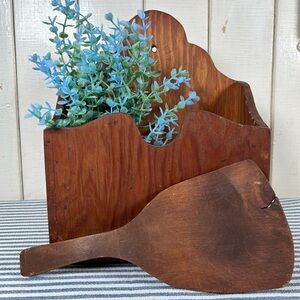 Vintage Wooden Wall Box with Wooden Kitchen Utensil
